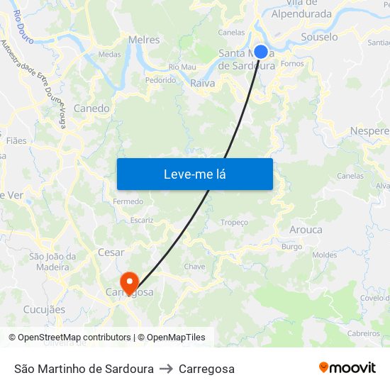 São Martinho de Sardoura to Carregosa map