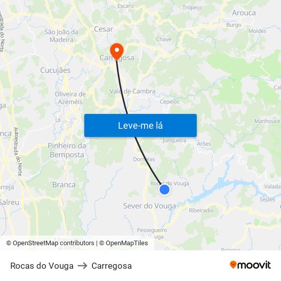 Rocas do Vouga to Carregosa map