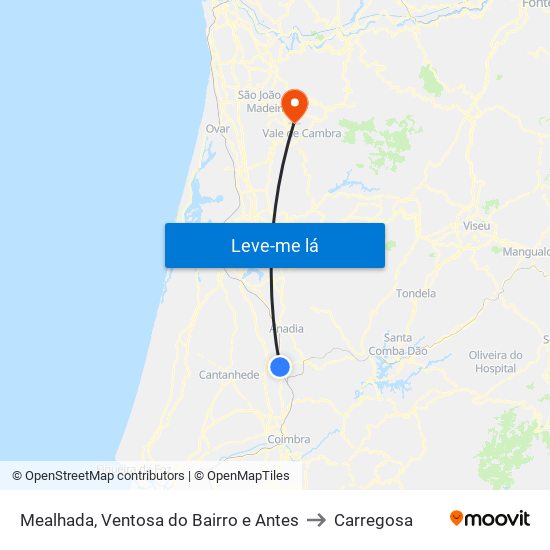 Mealhada, Ventosa do Bairro e Antes to Carregosa map