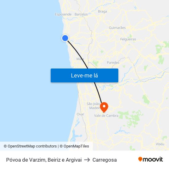 Póvoa de Varzim, Beiriz e Argivai to Carregosa map