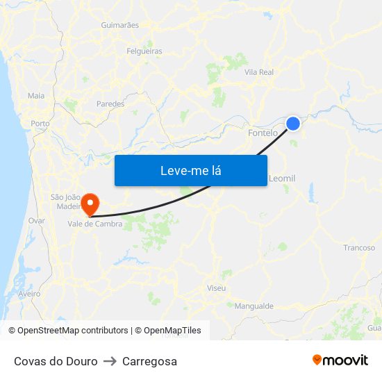 Covas do Douro to Carregosa map