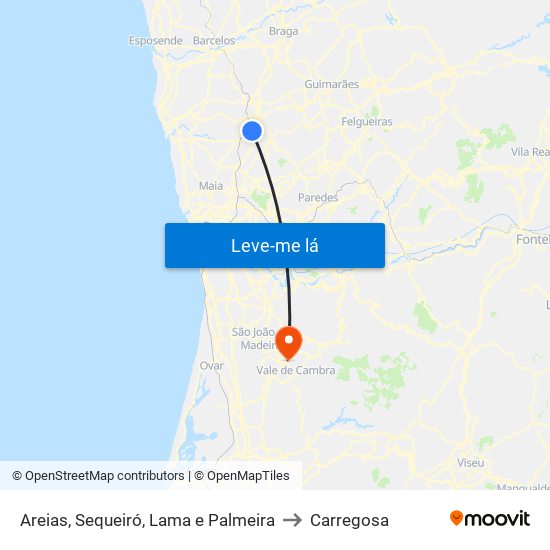 Areias, Sequeiró, Lama e Palmeira to Carregosa map