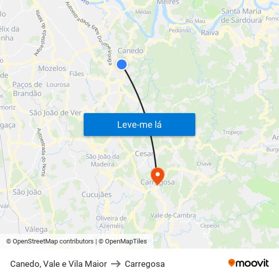 Canedo, Vale e Vila Maior to Carregosa map
