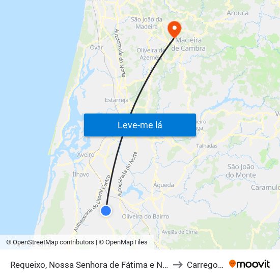 Requeixo, Nossa Senhora de Fátima e Nariz to Carregosa map