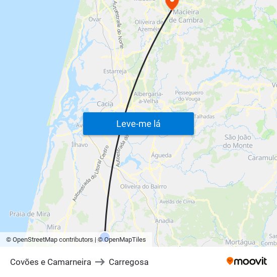 Covões e Camarneira to Carregosa map