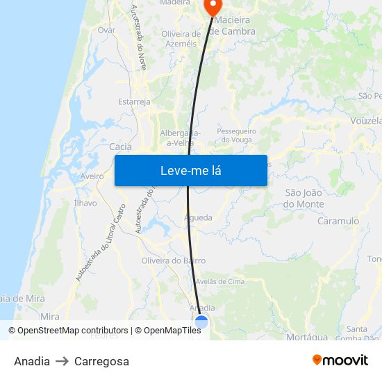 Anadia to Carregosa map