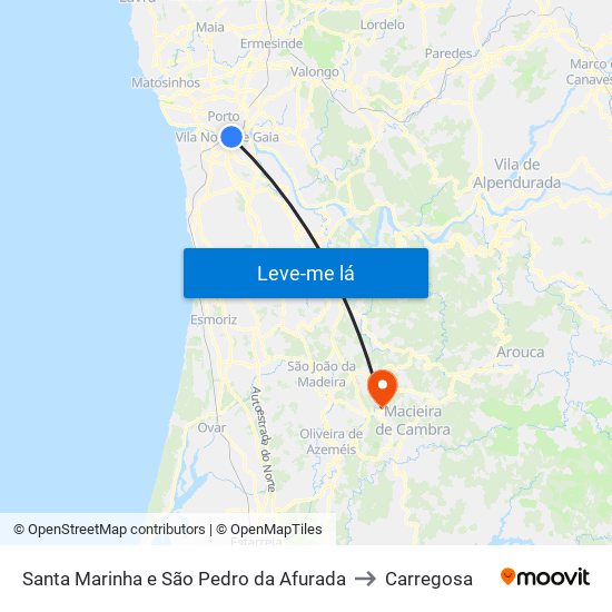 Santa Marinha e São Pedro da Afurada to Carregosa map