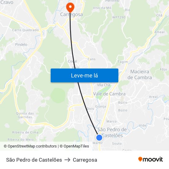 São Pedro de Castelões to Carregosa map