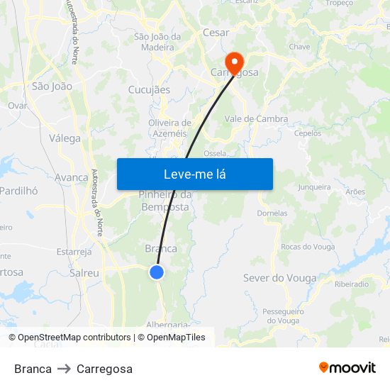 Branca to Carregosa map