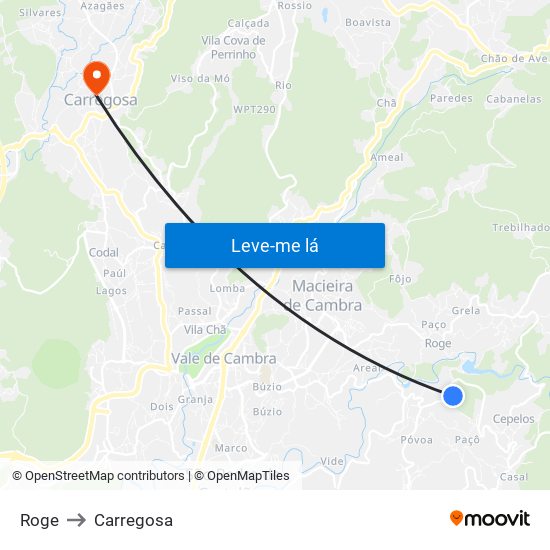 Roge to Carregosa map