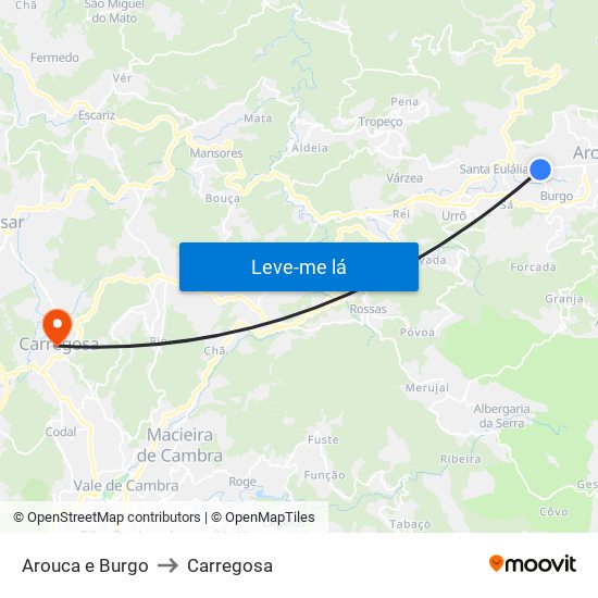 Arouca e Burgo to Carregosa map