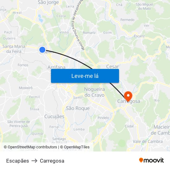 Escapães to Carregosa map
