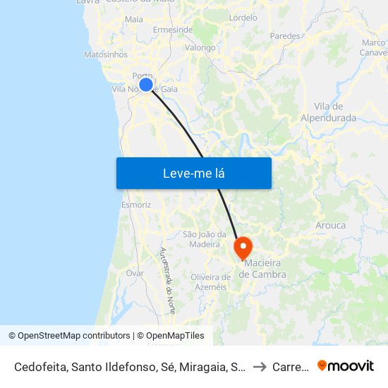 Cedofeita, Santo Ildefonso, Sé, Miragaia, São Nicolau e Vitória to Carregosa map