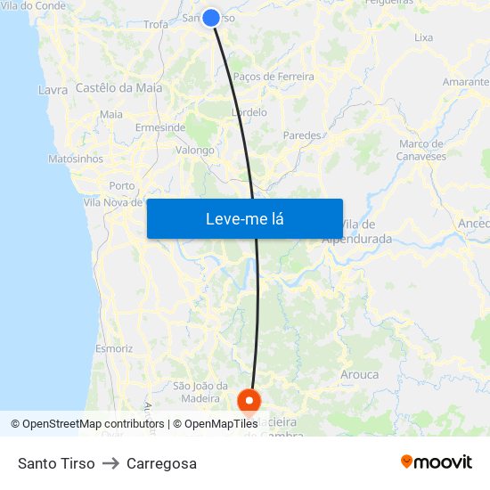 Santo Tirso to Carregosa map