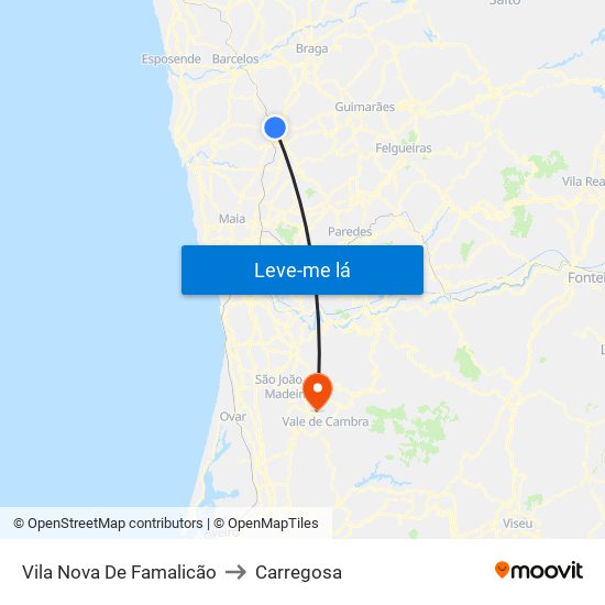 Vila Nova De Famalicão to Carregosa map