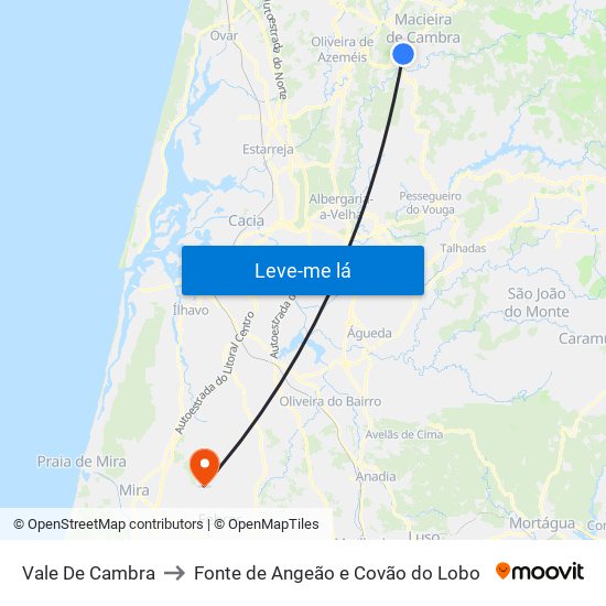 Vale De Cambra to Fonte de Angeão e Covão do Lobo map