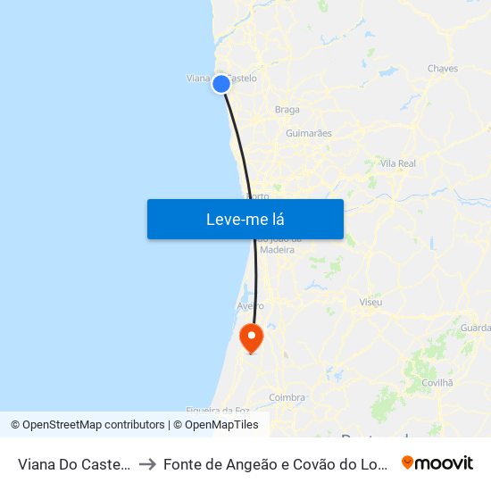Viana Do Castelo to Fonte de Angeão e Covão do Lobo map