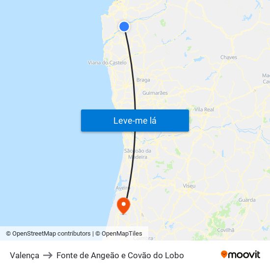 Valença to Fonte de Angeão e Covão do Lobo map