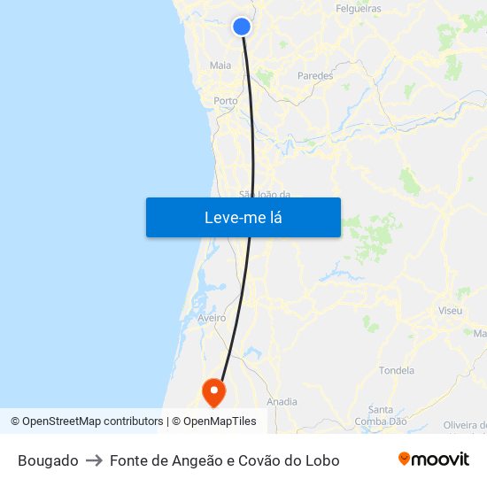 Bougado to Fonte de Angeão e Covão do Lobo map