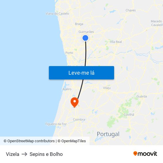 Vizela to Sepins e Bolho map