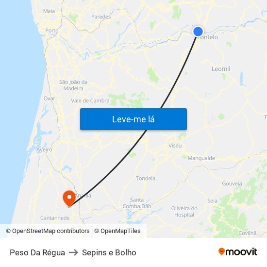 Peso Da Régua to Sepins e Bolho map