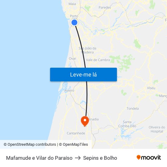 Mafamude e Vilar do Paraíso to Sepins e Bolho map