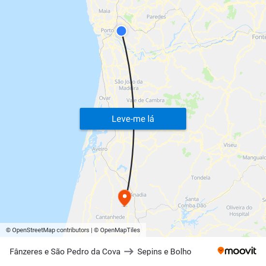 Fânzeres e São Pedro da Cova to Sepins e Bolho map