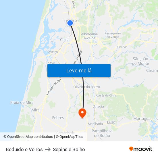 Beduído e Veiros to Sepins e Bolho map