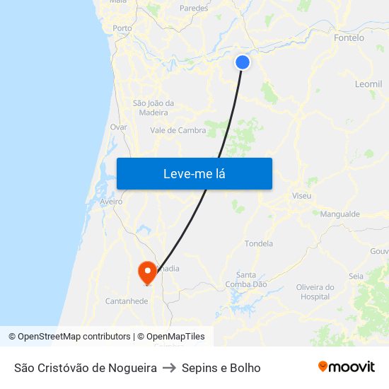 São Cristóvão de Nogueira to Sepins e Bolho map