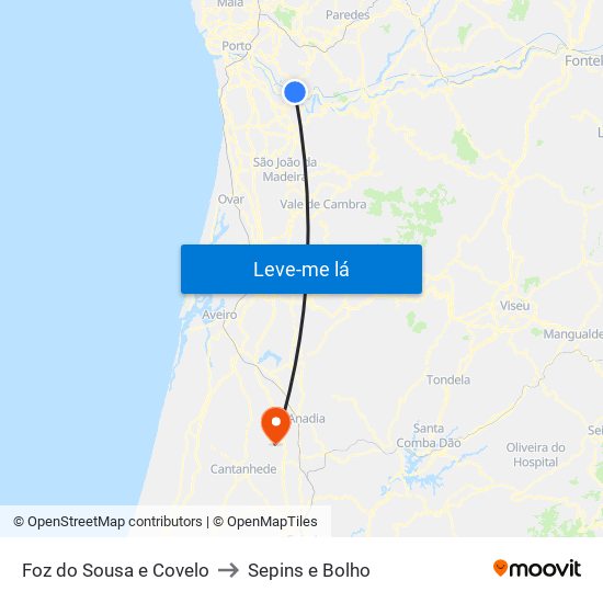 Foz do Sousa e Covelo to Sepins e Bolho map