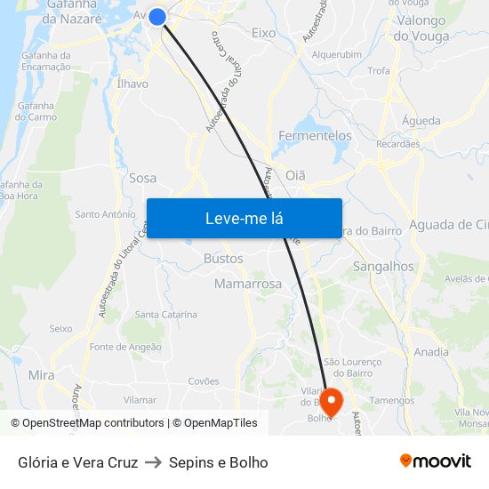 Glória e Vera Cruz to Sepins e Bolho map