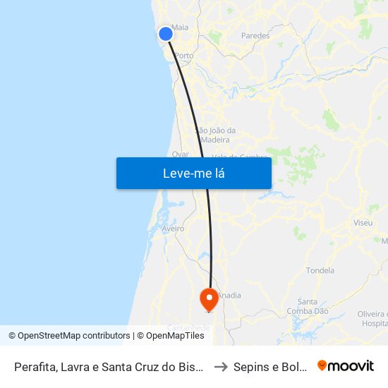 Perafita, Lavra e Santa Cruz do Bispo to Sepins e Bolho map