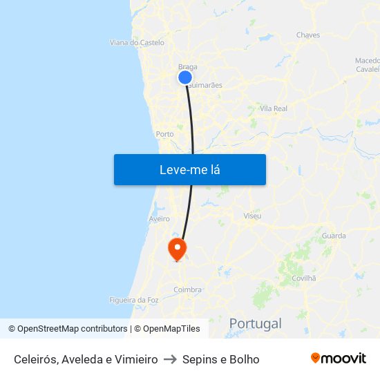 Celeirós, Aveleda e Vimieiro to Sepins e Bolho map