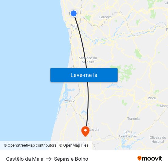 Castêlo da Maia to Sepins e Bolho map