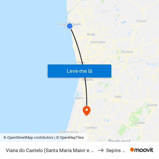 Viana do Castelo (Santa Maria Maior e Monserrate) e Meadela to Sepins e Bolho map