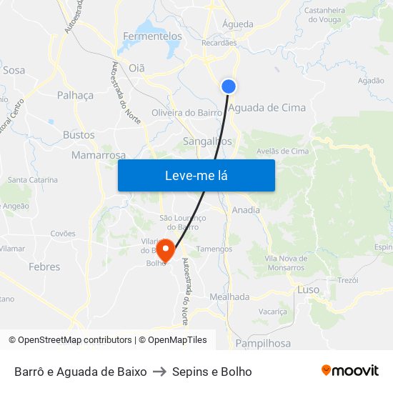 Barrô e Aguada de Baixo to Sepins e Bolho map