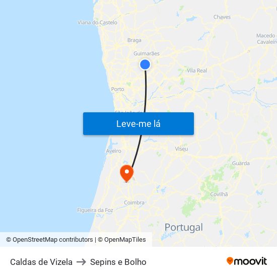 Caldas de Vizela to Sepins e Bolho map