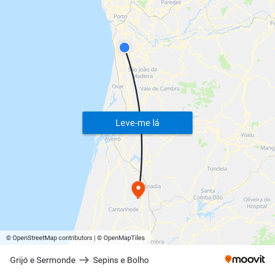 Grijó e Sermonde to Sepins e Bolho map