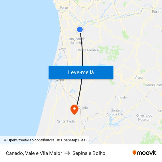 Canedo, Vale e Vila Maior to Sepins e Bolho map