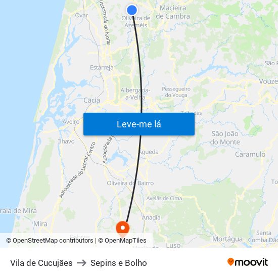 Vila de Cucujães to Sepins e Bolho map