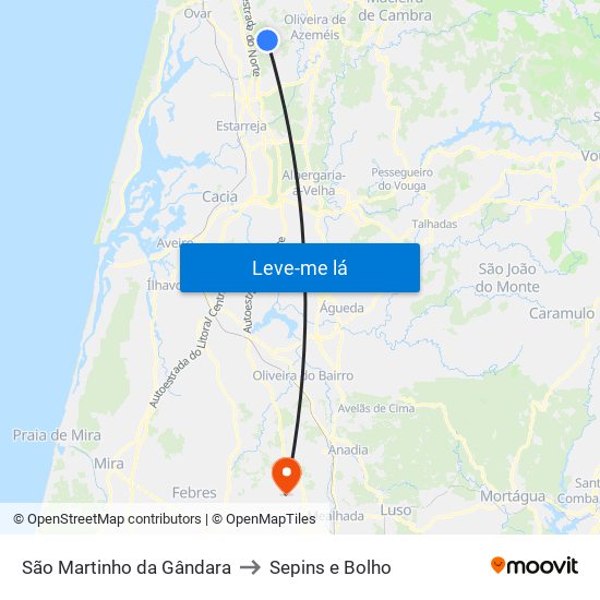 São Martinho da Gândara to Sepins e Bolho map