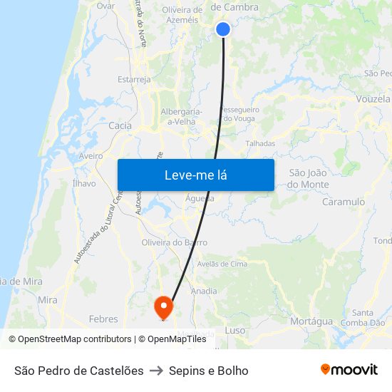 São Pedro de Castelões to Sepins e Bolho map