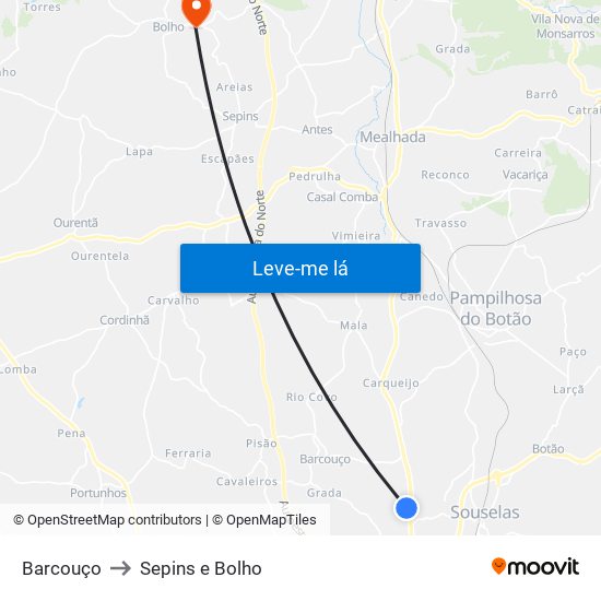 Barcouço to Sepins e Bolho map