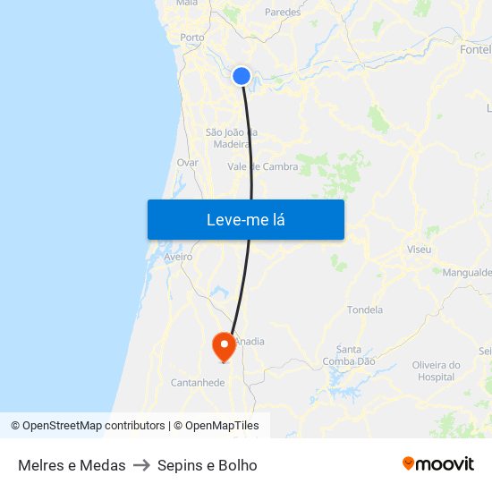 Melres e Medas to Sepins e Bolho map