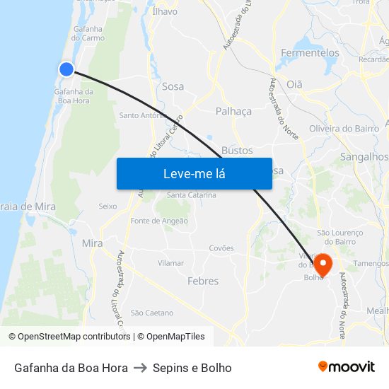 Gafanha da Boa Hora to Sepins e Bolho map