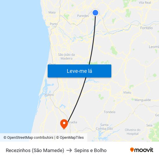 Recezinhos (São Mamede) to Sepins e Bolho map