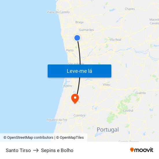 Santo Tirso to Sepins e Bolho map