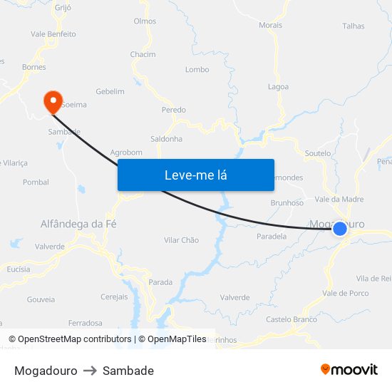 Mogadouro to Sambade map