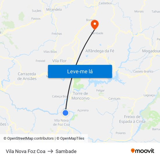 Vila Nova Foz Coa to Sambade map