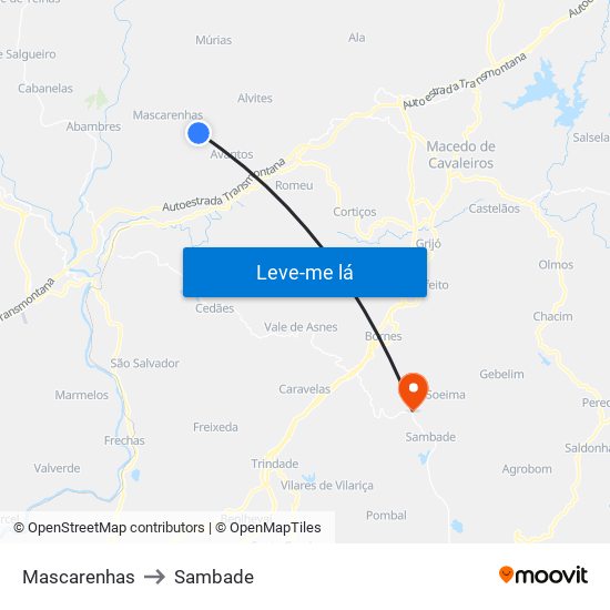 Mascarenhas to Sambade map